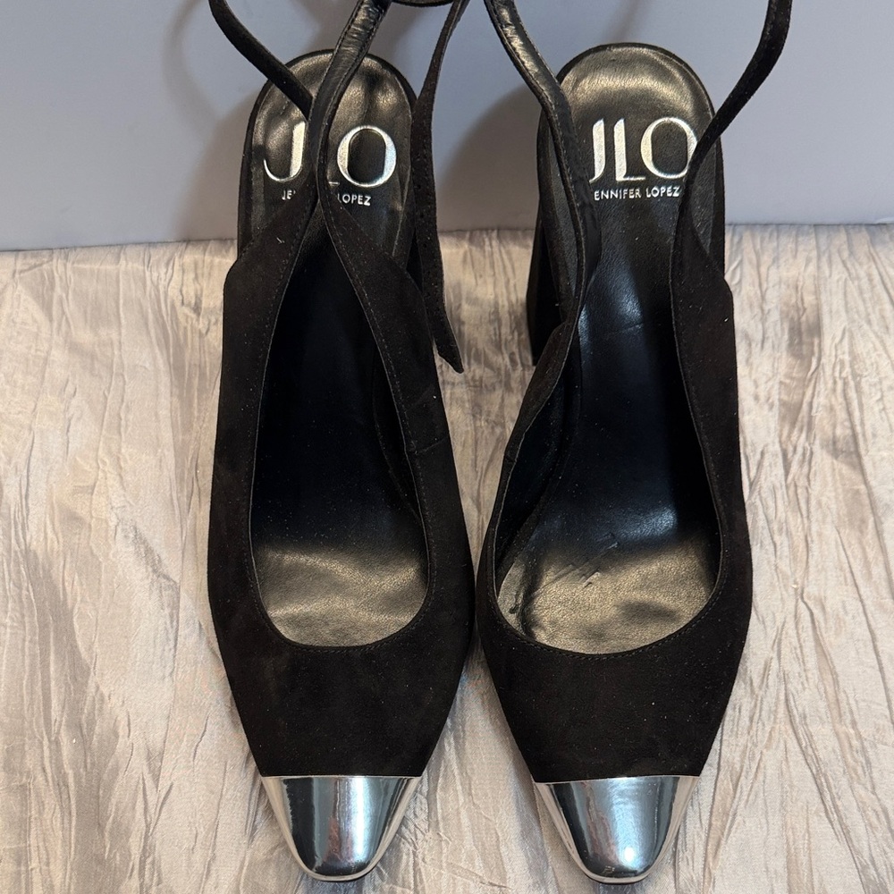 Jennifer Lopez Black Heels with Silver Toe Cap